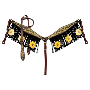 Venta caliente 100% cuero de vaca occidental una oreja Headstall & conjunto de cuello de pecho con flecos fabricante al por mayor proveedor - Product Image 3