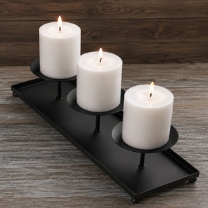 Premium Black Metal 3 Pillar Candle Holder <b>Stand</b> with Tray for Home Wedding Table Decoration - Product Image 1