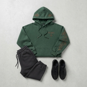 Sudadera con Capucha Oversize Verde para Hombre, Bordada, Estilo Urbano, Sudadera de Forro Polar Personalizada, Ropa OEM - Product Image 4