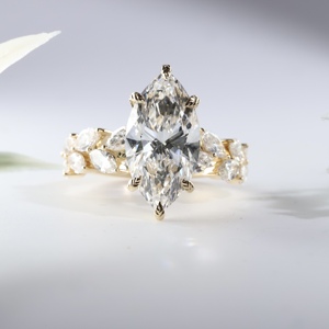 Aesthetic Magnificent Large Marquise Cut Center <b>Crystal</b> Secured Leaf Vine Shank Botanical Prongs Luxury Women Gold <b>Crystal</b> <b>Ring</b> - Product Image 1