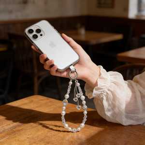 Chaîne de téléphone portable à paillettes et perles, avec nœud et pompon, en cristal, courte, pour poignet, porte-clés en cristal - Product Image 2
