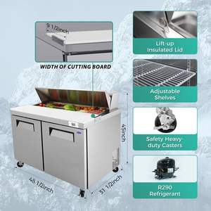 Orikool 48 Équipement de réfrigération pour cuisine commerciale, Table de préparation pour sandwichs et salades, Planche à découper en bois de boucher avec couvercle de protection, Froid - Product Image 6