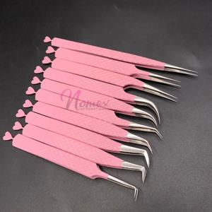 Pince à épiler pour extensions de cils en acier inoxydable avec revêtement en poudre rose clair, pointe en fibre, antibactérienne, légère, vente chaude - Product Image 5