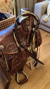 Sillín de caballo antiguo occidental Roping Ranch en estilo vaquero americano hecho de cuero genuino con accesorios a juego - Product Image 6