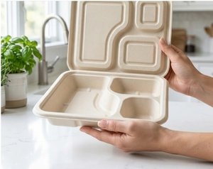 Boîte à lunch jetable en pulpe de canne à sucre, plateau carré avec couvercle, récipient alimentaire biodégradable pour restaurant à emporter - Product Image 2