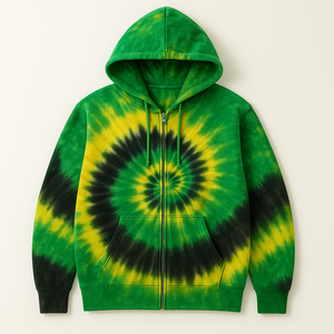 Sweat-shirt à capuche zippé unisexe en molleton imprimé tie-dye jaune et noir, coupe oversize, style streetwear, respirant, personnalisable, vente en gros - Product Image 5