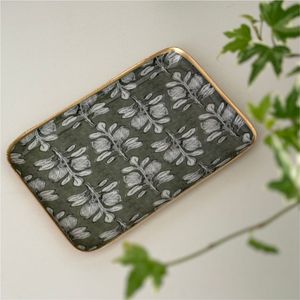 Luxury Black Enamel Rectangular Serving <b>Tray</b> Gold Ginkgo Leaf Inlay Metal Decorative <b>Tray</b> for Coffee <b>Table</b> Home Decor Gift <b>Tray</b> - Product Image 5