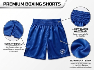 Pantalones Cortos de Boxeo Azules con Logotipo Blanco y Cintura con Cordón para Entrenamiento - Product Image 5