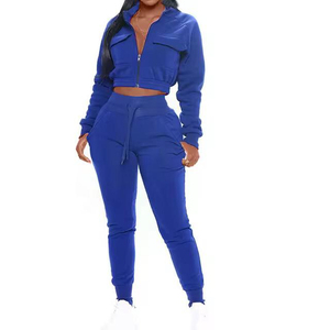 Unisex Sporty Solid Short Fleece Two-Piece Shorts <b>Set</b> Hooded Crop Jacket Pockets <b>Matching</b> <b>Joggers</b> Eco-Friendly Casual Winter - Product Image 4