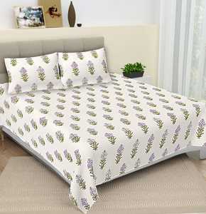 Ethnic Floral Indian Bedding Pure Cotton Bedsheet With 2 <b>Pillow</b> Cover Hand Block Printed Cotton Bedsheet Floral All Over Print - Product Image 1