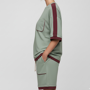 New arrived 2026 100% cotton women's short <b>set</b> custom DTF printed logo streetwear 2 tone hip hop women's 2 piece <b>set</b> - Product Image 5