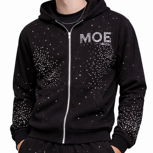 Conjunto de Chándal de Alta Calidad con Pedrería, Sudadera con Capucha de Forro Polar Grueso con Cremallera, Estilo Urbano Oversize con Brillos, Sudadera con Capucha para Hombre, Proveedor Mayorista - Product Image 3