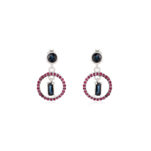 Elegantes Pendientes de Plata de Ley 925 con Zafiro Azul y Rubí 100% Auténticos, Diseño Circular, para Mujer, Joyería Fina para Fiestas - Product Image 1