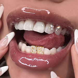 Grillz dentaire lettre K plaqué or 22 carats avec strass en cristal, style hip-hop, unisexe, bijou corporel pour usage quotidien - Product Image 3