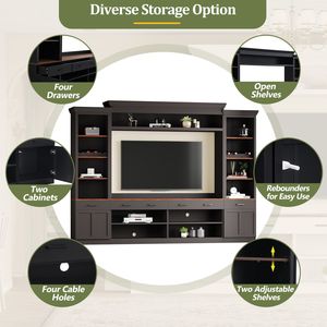 On-Trend 4 pezzi fattoria noce porta TV 70 "ripiani regolabili Media di metà secolo grande portabottiglie per vino scaffale per TV - Product Image 4