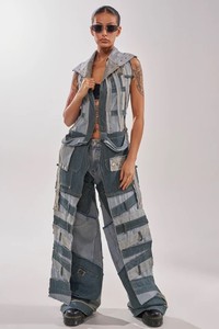 Jean en denim taille haute ample et long pour femme, imprimé color block, style bohème vieilli, écologique, coupe ample, longueur intégrale, vintage - Product Image 5