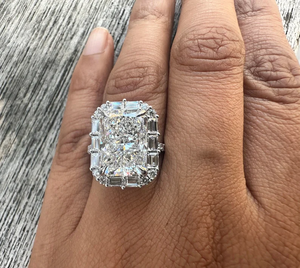Anillo de cóctel geométrico con diamante de corte esmeralda para mujer, chapado en rodio, plata 925, estilo glamuroso, engaste pavé - Product Image 3