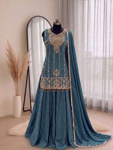 Indian Traditional Wedding Outfit in Rangoli Crush with Embroidery Work Sharara Suit for Women Fancy Wear for Every Festival - Product Image 2