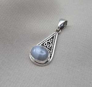 Colgante de Ágata Azul con Encaje, Plata de Ley 925, Joyería Hecha a Mano, Collar de Piedra Preciosa Natural Única para Mujer y Hombre, Regalo - Product Image 6