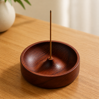 Support d'encens rond en bois massif avec un seul trou, aromatique, durable, fait à la main