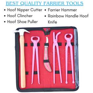 Kit Profesional de Herramientas para el Cuidado de Caballos con Cortaúñas Rosa, Herramienta para Remover Clavos de Alcántaro, Cuchillo para Pezuñas Arcoíris y Martillo - Product Image 2