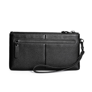 Elegant Black Leather <b>Wristlet</b> Clutch With Zipper Closure And Button Detail For Daily Use - Product Image 4