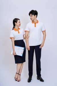 เสื้อเชิ้ตคอปกตัดต่อสีตัดกัน กระดุมปกติ สไตล์ลำลอง มีโลโก้ด้านหน้า สีน้ำเงินกรมท่า แต่งขอบสีขาว ผ้าฝ้าย 95% สแปนเด็กซ์ 5% - Product Image 5