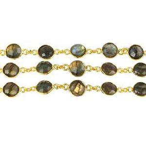 Chaîne en argent sterling plaqué or 18 carats avec connecteur serti de pierres de labradorite rondes - Product Image 4