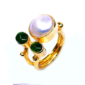Bague classique pour femme en argent sterling 925 avec perle baroque, apatite et tourmaline verte, idéale pour les mariages - Product Image 4