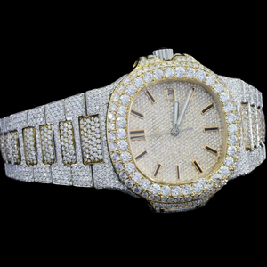 นาฬิกาควอตซ์แฟชั่นฮิปฮอปผู้ชายแบบกำหนดเองได้  ตัวเรือนทรงเหลี่ยมขายดีที่สุด  พร้อมคุณสมบัติวันที่อัตโนมัติ  เพชรโมอิสซาไนต์  สองสี - Product Image 4