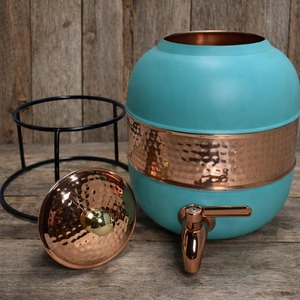 Distributeur d'eau en cuivre émaillé bleu ciel avec robinet et couvercle, grande capacité, design rétro pour la maison et les fêtes - Product Image 6
