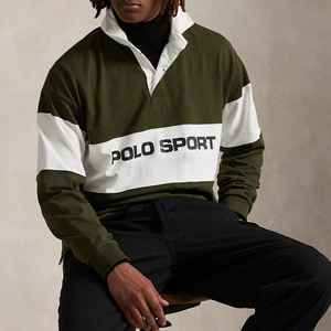 Polo à manches longues pour homme, style rugby, en coton tricoté, surdimensionné, avec appliqué, vêtement de sport décontracté, OEM ODM - Product Image 6
