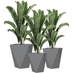 Set di 3 Vasi Alti Classici in MgO Smaltato per Interni/Esterni, Impilabili, con Fori di Drenaggio, Grigio, per Giardino e Balcone - Product Image 1