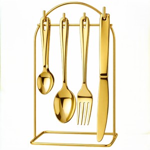 Juego de Cubiertos de Acero Inoxidable de Lujo Moderno de 24 Piezas con Soporte, Acabado Espejo, Premium y Duradero, Cuchara, Tenedor y Cuchillo para Comedor - Product Image 1