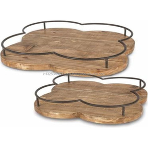 Bandeja de mango de madera natural con mango de metal - Product Image 2