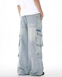 Jeans cargo baggy personnalisés avec logo OEM pour hommes, adolescents et garçons, jeans décontractés amples avec poches à rabat, style Y2K, denim des années 90, streetwear hip-hop - Product Image 2