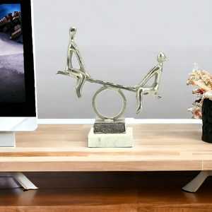 Contemporary Metal Figurine Sculpture Two Seated <b>Figures</b> On See Saw Handmade Artistic Tabletop Decor Living Room Home Decoration - Product Image 4