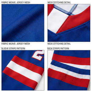 Ensemble de maillot de hockey sur glace pour homme, bleu, rouge, blanc, rayé, sublimé, manches longues, évacuation de l'humidité, coupe régulière, uniforme adulte - Product Image 6