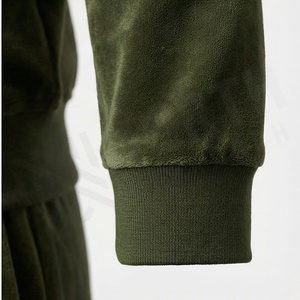 Survêtement en velours vert olive pour homme, fermeture éclair intégrale, col montant, vêtements de sport décontractés, couleur unie, respirant, polyester, ensemble de jogging - Product Image 6