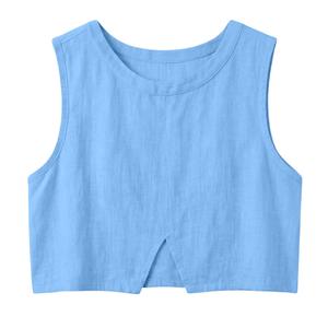 Débardeur tricoté à col rond pour femme, coupe classique, couleur unie, grande taille, sans manches, court, léger et respirant, idéal pour l'été - Product Image 6