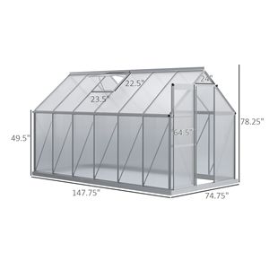 Kit Serra in Alluminio 6FT X 12FT con Copertura in Policarbonato, Tetto Regolabile e Grondaia per Giardino - Product Image 3