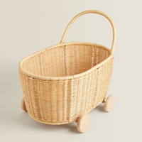Poussette pour poupée tressée à la main, chariot en rotin de haute qualité, accessoire ludique pour poupées