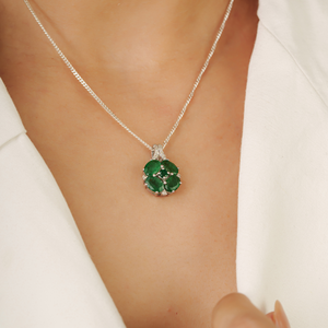 Gorgeous 925 Sterling Silver Oval & Round Cut 100% Authentic <b>Emerald</b> Gemstone Fine Minimalist <b>Pendant</b> For Women's - Product Image 2