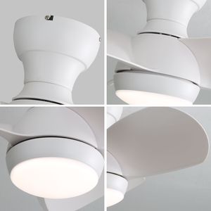 Ventilatore da soffitto da interno reversibile da 23 pollici con motore DC, 3 pale in ABS, luce LED dimmerabile a 3 colori, telecomando, bianco, luce LED da 18W - Product Image 2
