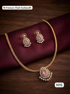 Premium Matt Finish Floral Necklace <b>Set</b> with Earrings Gold Plated Women's Bridal Wedding Jewelry Third Party Certified - Product Image 2