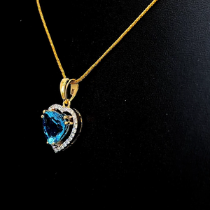 Designer heart shaped <b>blue</b> gemstone pendant with sparkling halo stones elegant luxury <b>necklace</b> jewelry collection for women - Product Image 3