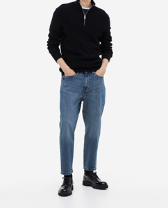 Jeans en denim personnalisables pour hommes et garçons, coupe droite, décontractée, regular, extensibles, avec braguette zippée, effet délavé et logo à la taille - Product Image 3