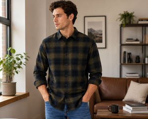 Reinforced Stitching <b>Men</b> <b>Flannel</b> <b>Shirt</b> 100% Cotton Breathable Vintage Inspired Outdoor Workwear Stylish Durable Button Formal - Product Image 4