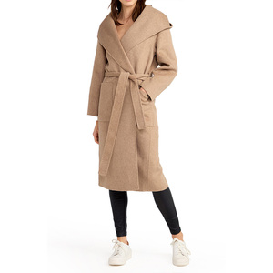 Manteau long en laine mélangée pour femme, col châle, devant ouvert, couleur unie, élégant, mode hiver - Product Image 3