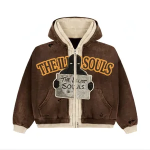 Sweat à capuche zippé en molleton délavé pour homme, style streetwear, veste de survêtement zippée, hiver - Product Image 4